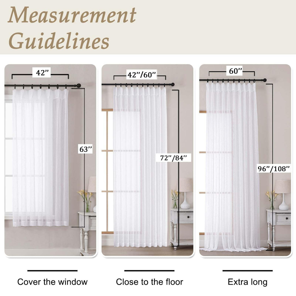 White Sheer Pinch Pleated Curtains 96 Inches 2 Panels O707