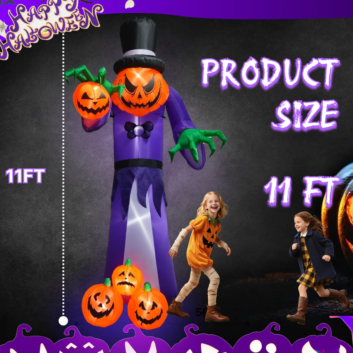 11FT Inflatable Pumpkin Grim Reaper with LEDs N321647