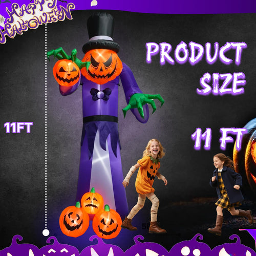 11FT Inflatable Pumpkin Grim Reaper with LEDs N321647