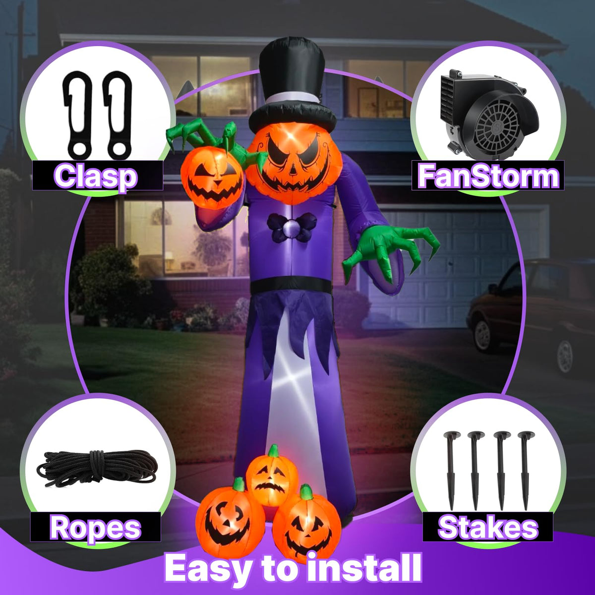 11FT Inflatable Pumpkin Grim Reaper with LEDs N321647