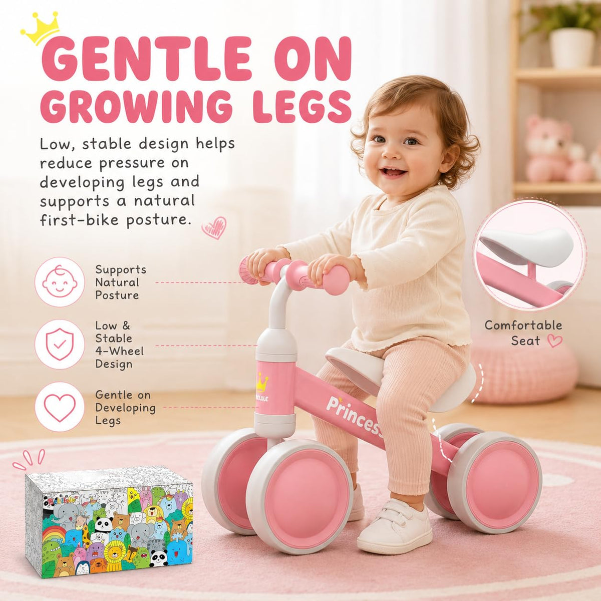 Pink Balance Bike with LED Light Up Wheels W394654