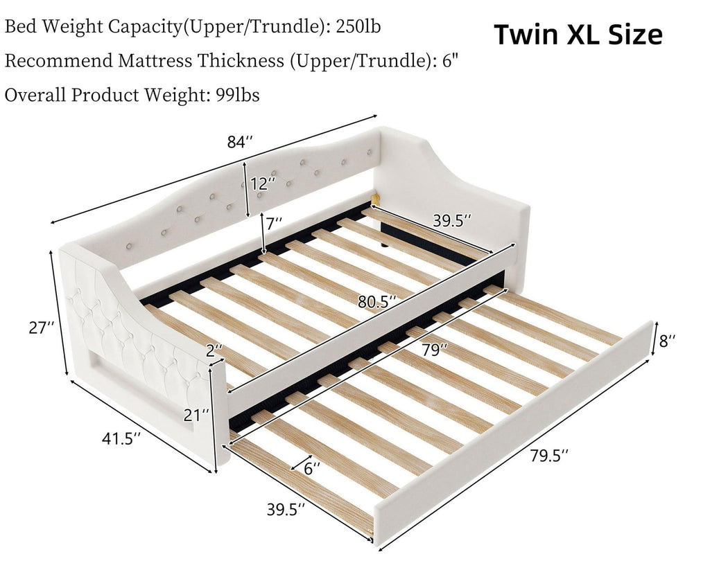 White Twin Size Linen Upholstered Daybed with Trundle B21457