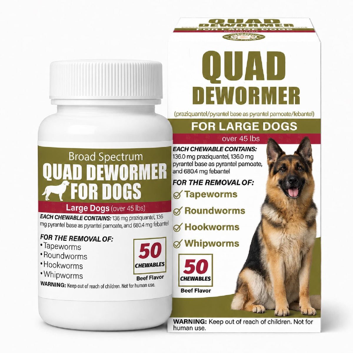 Chewable Dewormer for Dogs Over 45 lbs, 50 Beef Flavored Chewables L274228