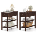 Narrow End Table Set of 2 Wood 3-Tier M2834