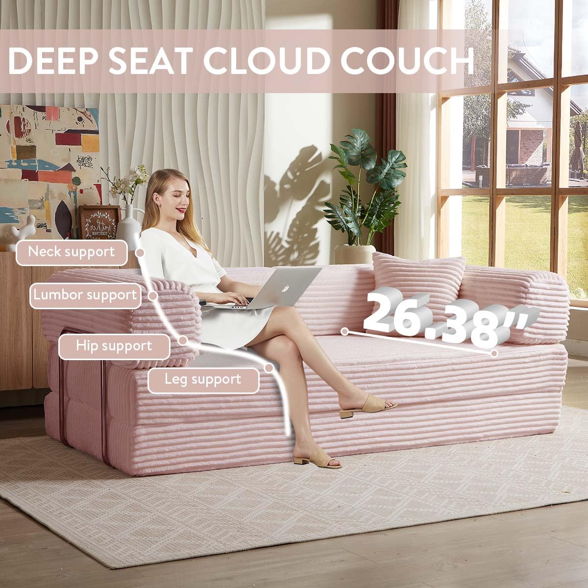 Pink 81 Inch Convertible Folding Sofa Bed F2432