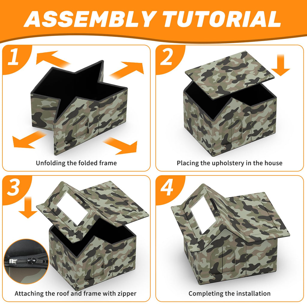 Weatherproof Collapsible Outdoor Cat House with Door and Soft Mat M4582