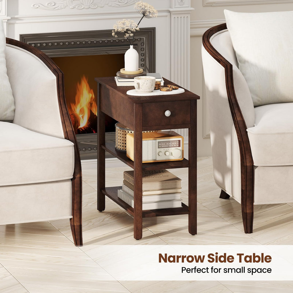 Narrow End Table Set of 2 Wood 3-Tier M2834