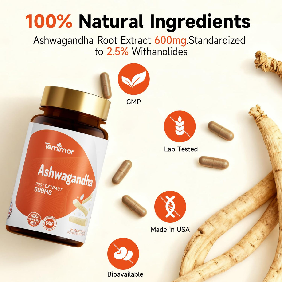 Ashwagandha Root Extract 600mg 120 Capsules P150756