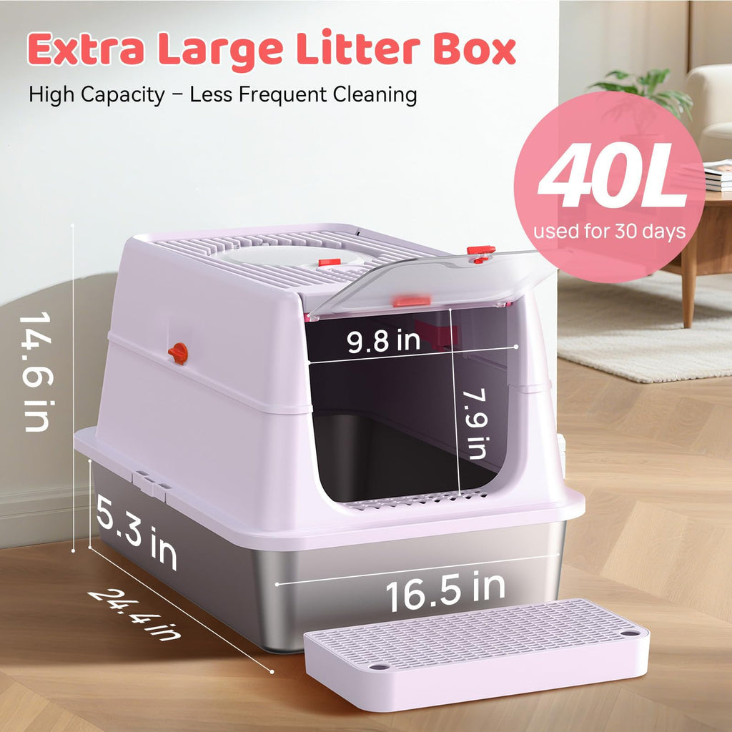XL Stainless Steel Cat Litter Box with Lid I252707