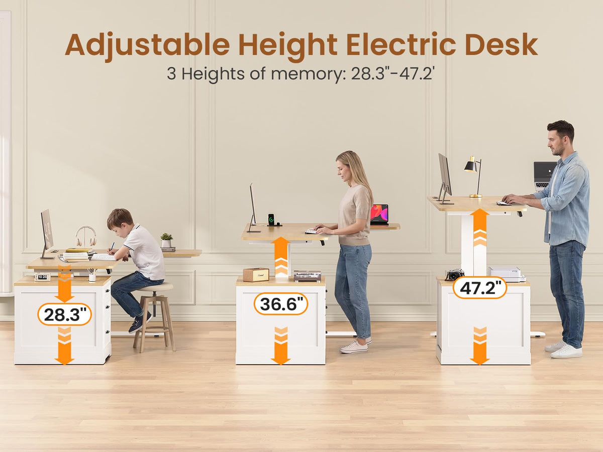 L Shaped Height Adjustable Standing Desk with 3 Drawers T492