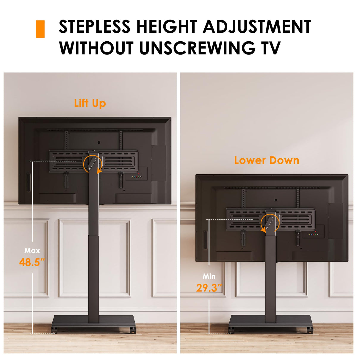 Hand Crank Lift TV Stand with Wheels for 32-75 Inch TVs, Black H912
