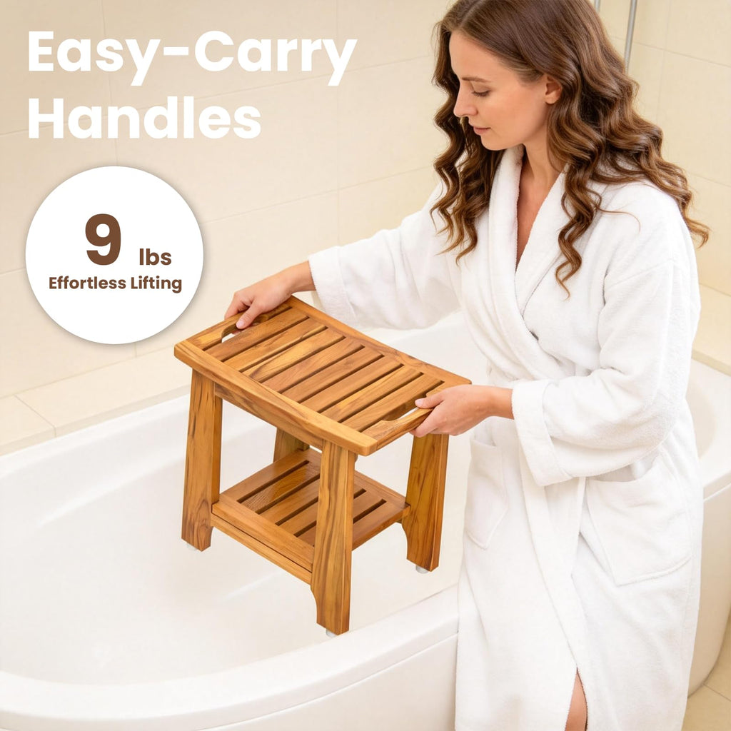 18" Teak Shower Bench with Non-Slip Leveling Feet G249