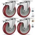5" Heavy Duty Plate Casters with Brake, Set of 4 B209475