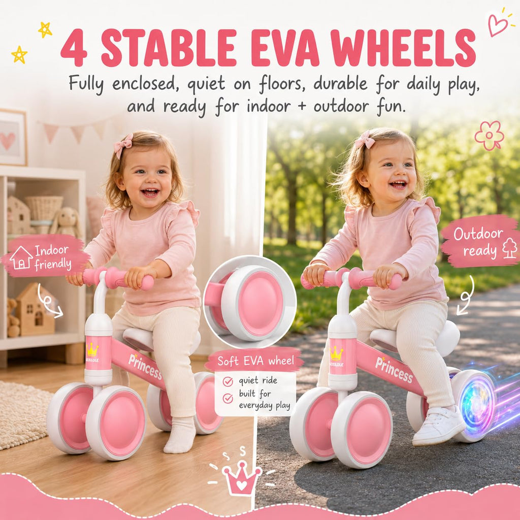 Pink Balance Bike with LED Light Up Wheels W394654