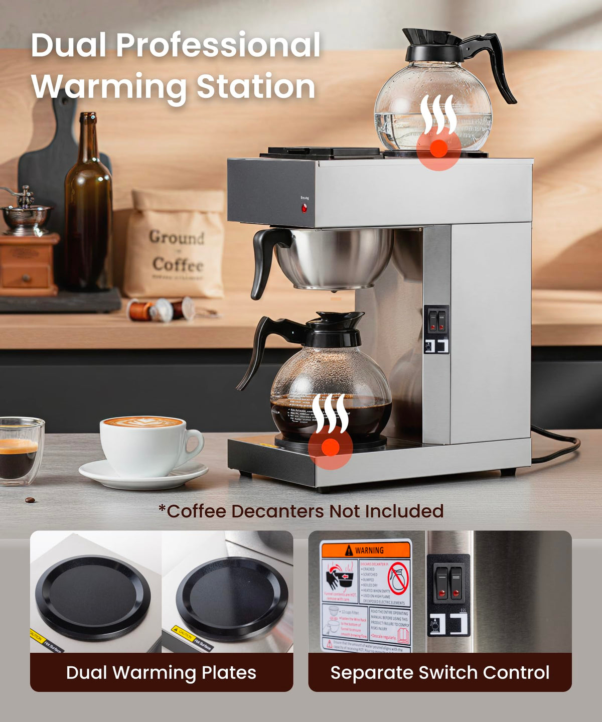 Commercial Pour Over Coffee Maker with 2 Warmers X72174