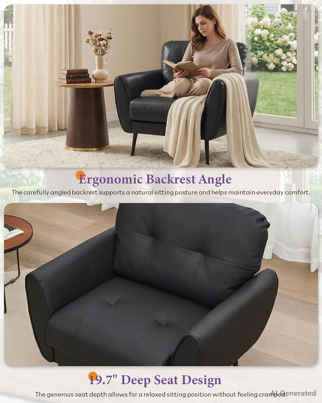 Black Leather Tufted Accent Chair R344