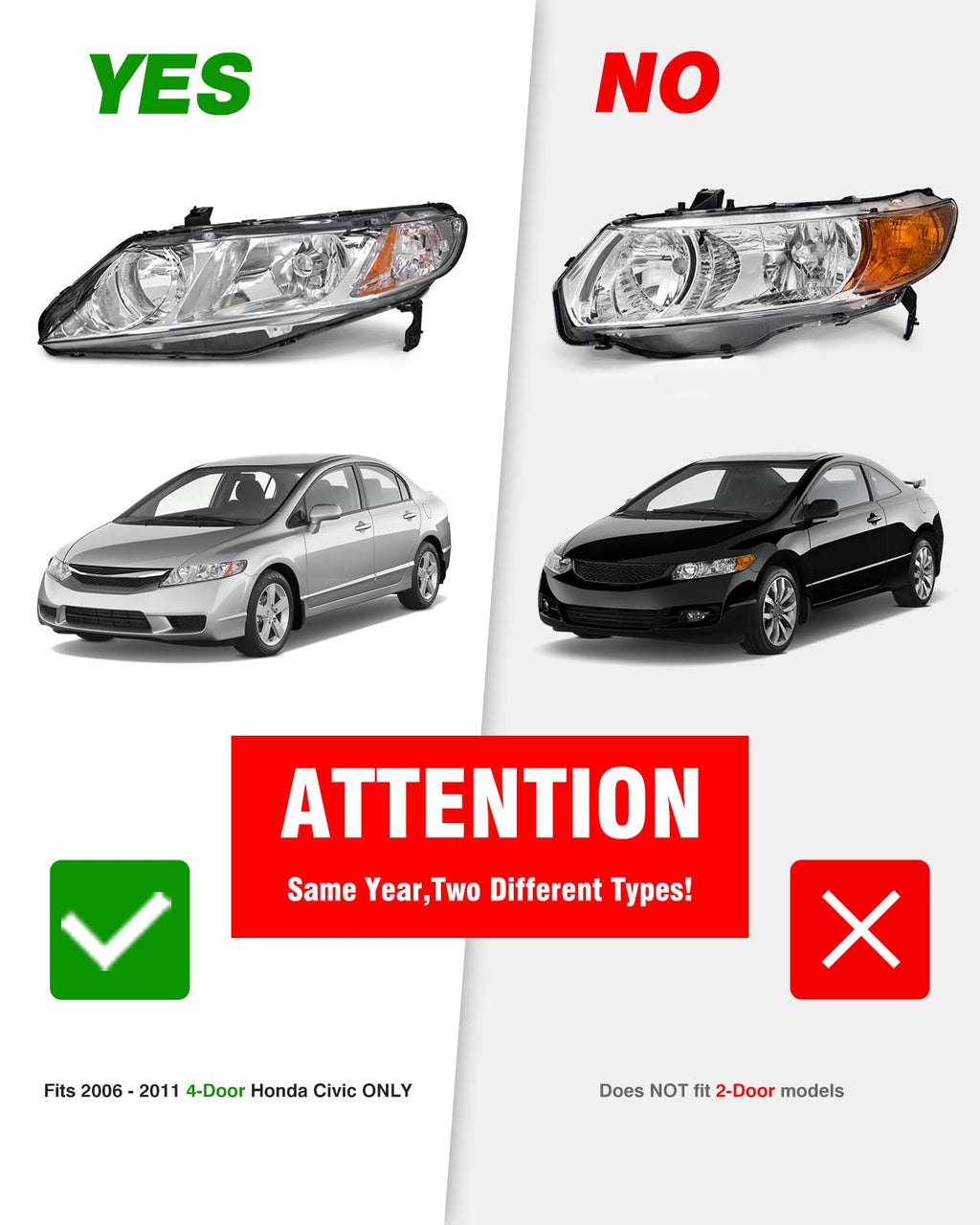 2006-2011 Honda Civic Halogen Headlight U9877