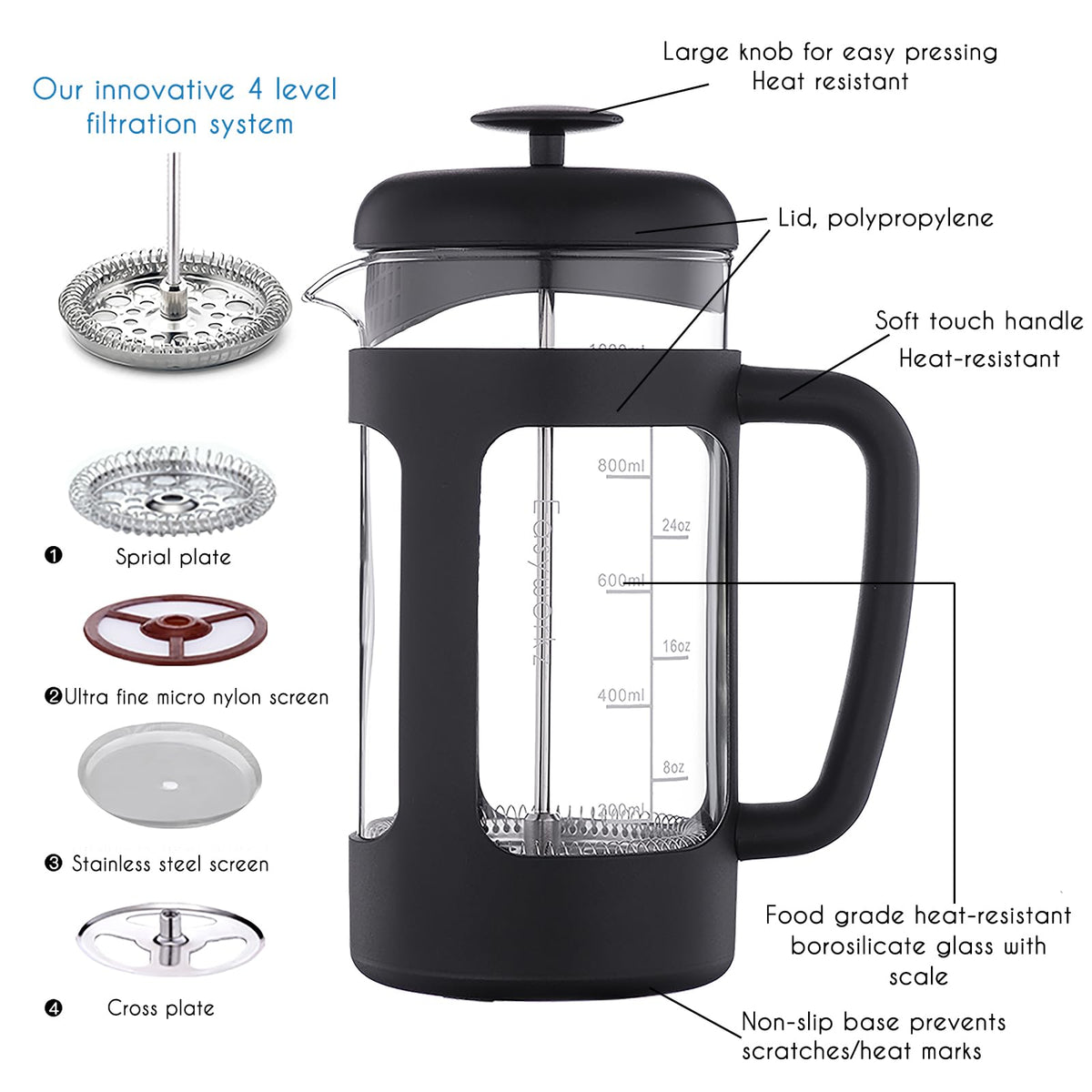 34 oz French Press and Manual Coffee Grinder with Canister P241