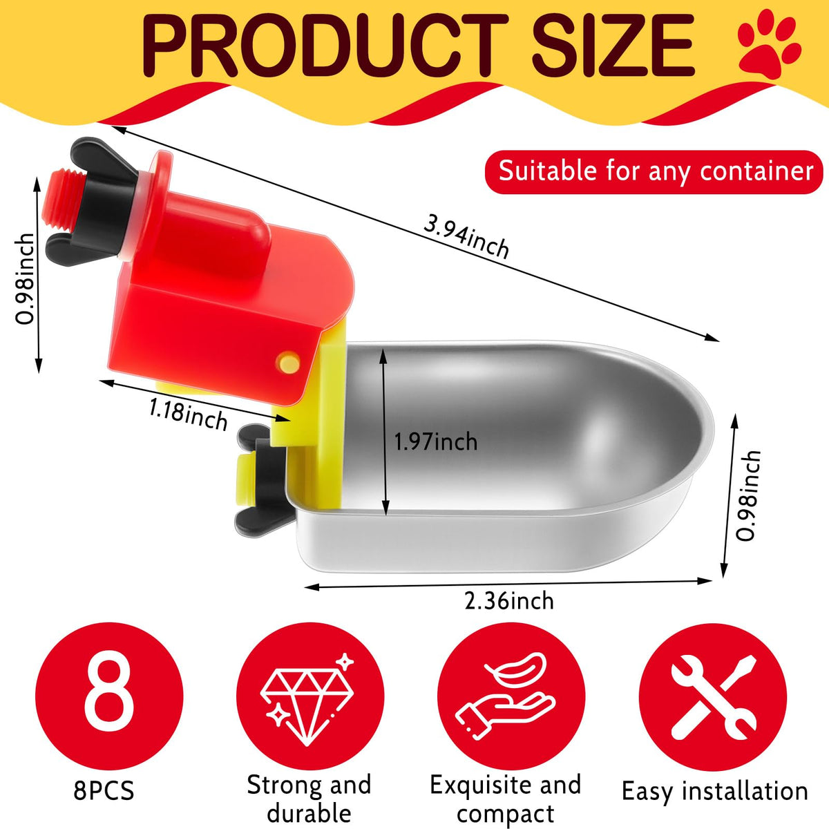 8 Pack Stainless Steel Auto Fill Chicken Waterer Cups J889093