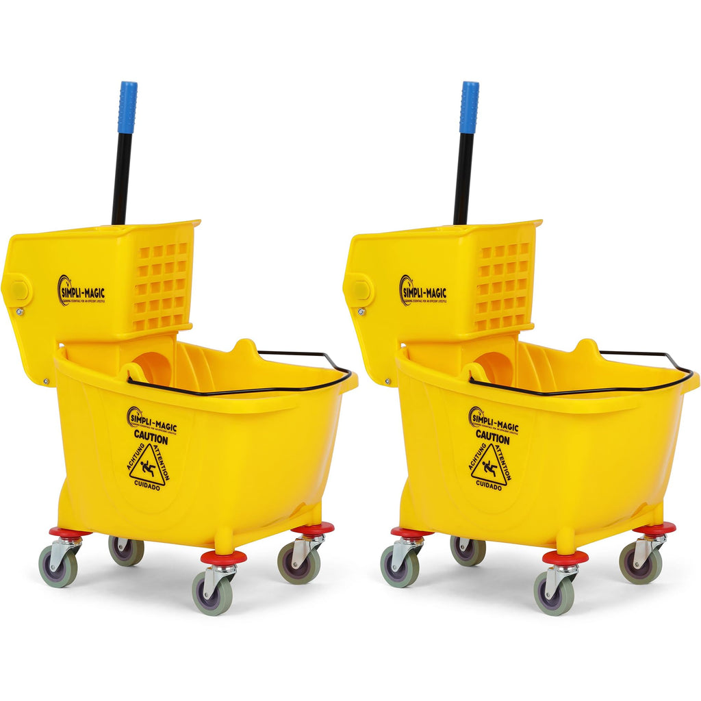 Yellow 26 Quart Mop Bucket on Wheels, 2-Pack Y410023