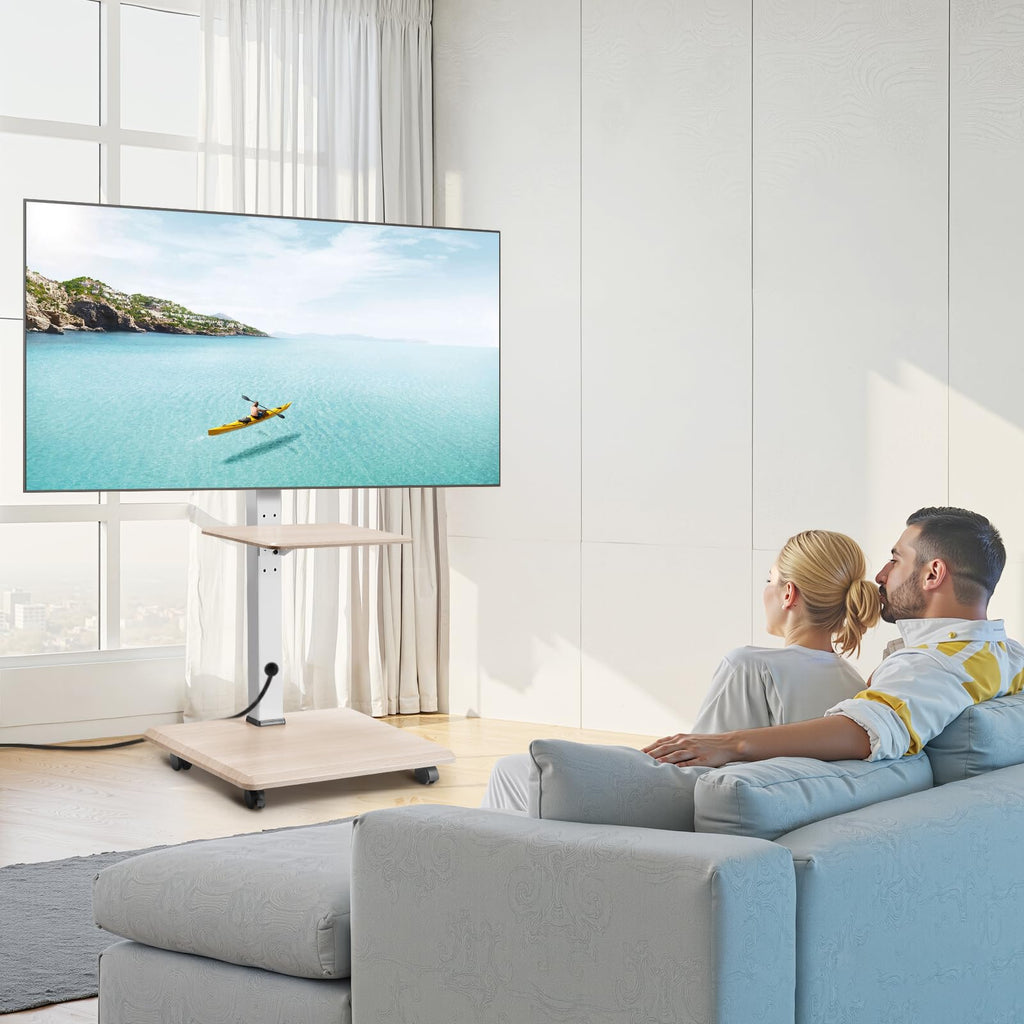 Rolling TV Stand for 32-70 Inch Screens, Height Adjustable with Tray E44940