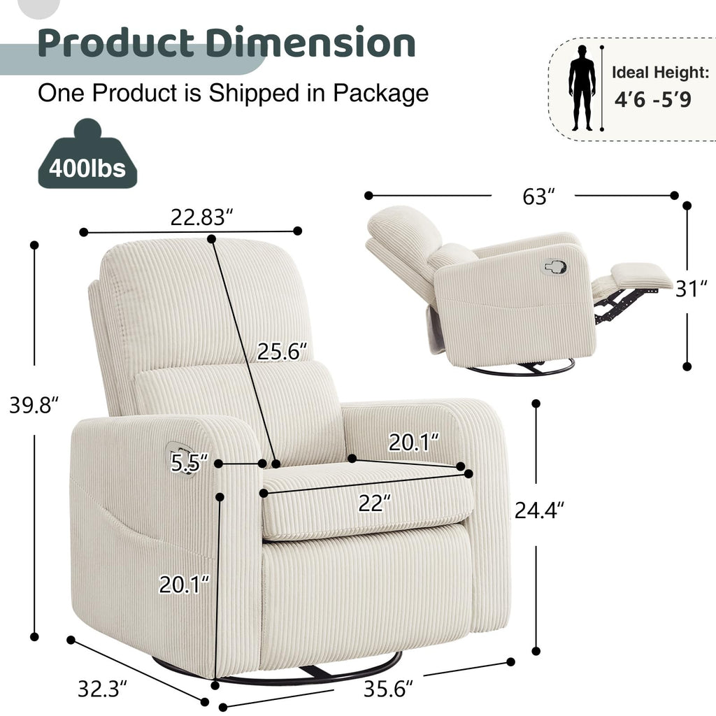 Oversized Corduroy Swivel Rocker Recliner Chair F533577