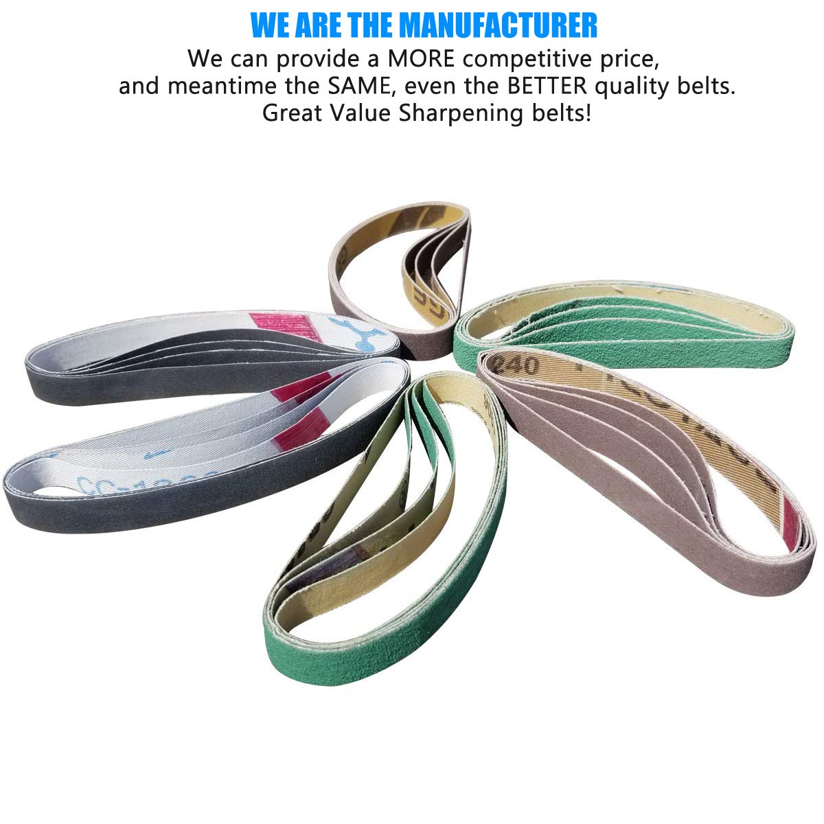 24 Pack 1/2" x 10" Replacement Knife Sharpener Sander Belt Kit 80/120/240/400/1000/1200 Grits G356786