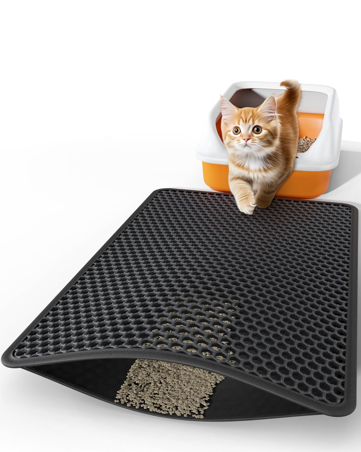 Double-Layer Urine-Proof Black Cat Litter Mat Z67329