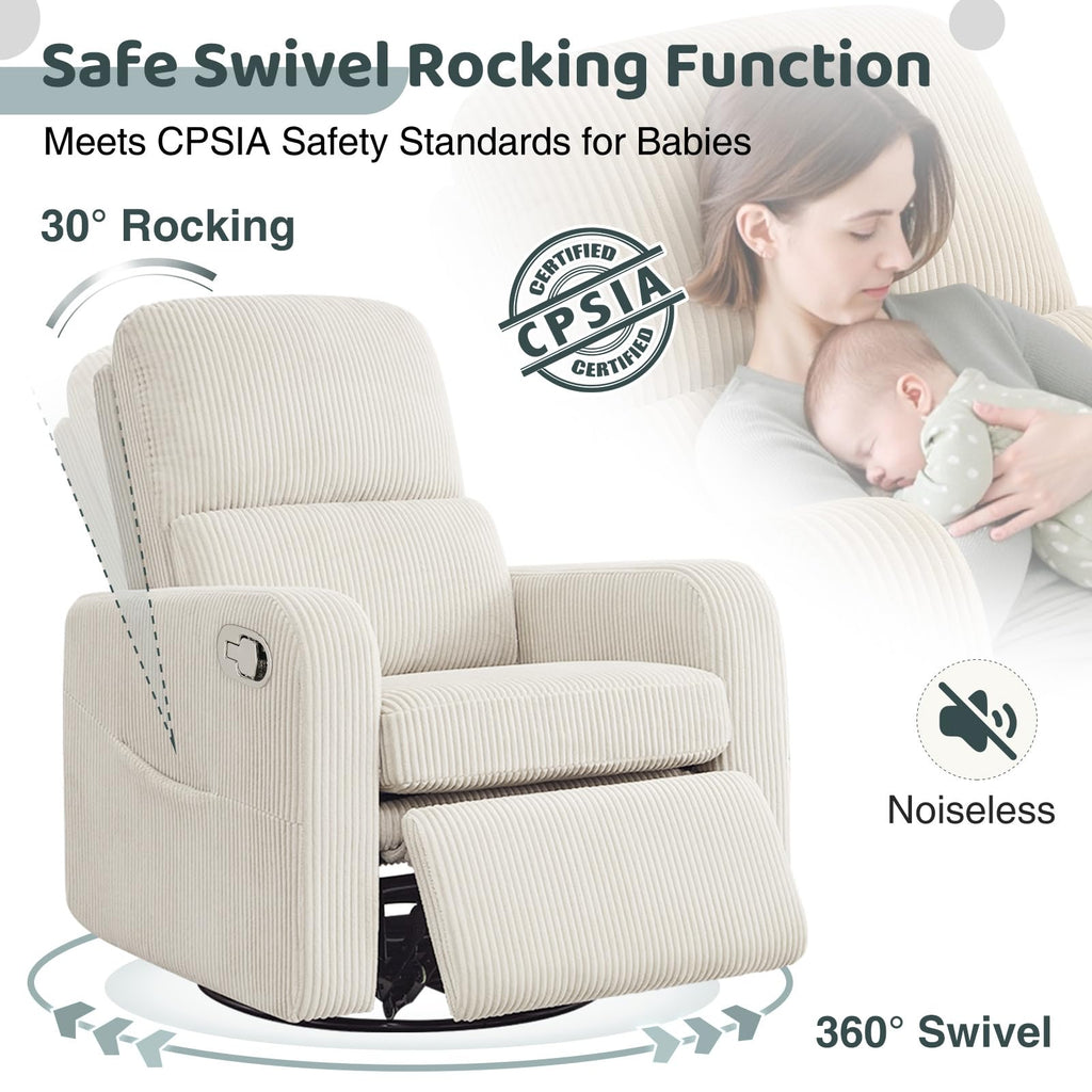 Oversized Corduroy Swivel Rocker Recliner Chair F533577