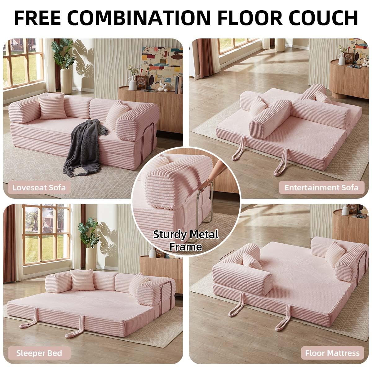 Pink 81 Inch Convertible Folding Sofa Bed F2432