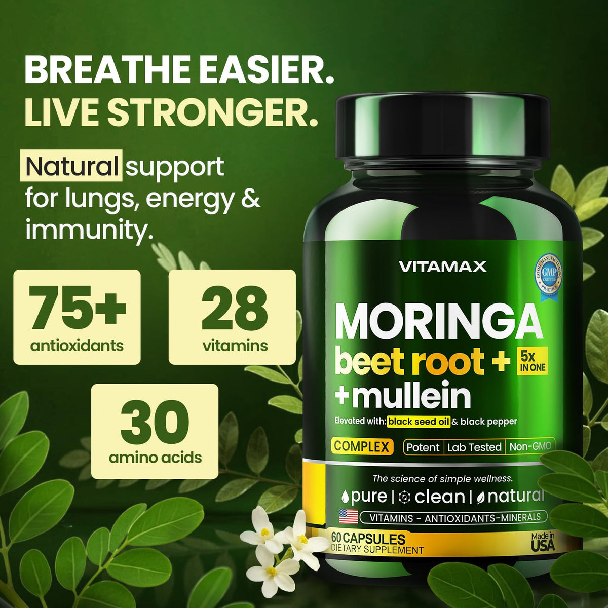 Moringa Beet Root Mullein Leaf Capsules I94083