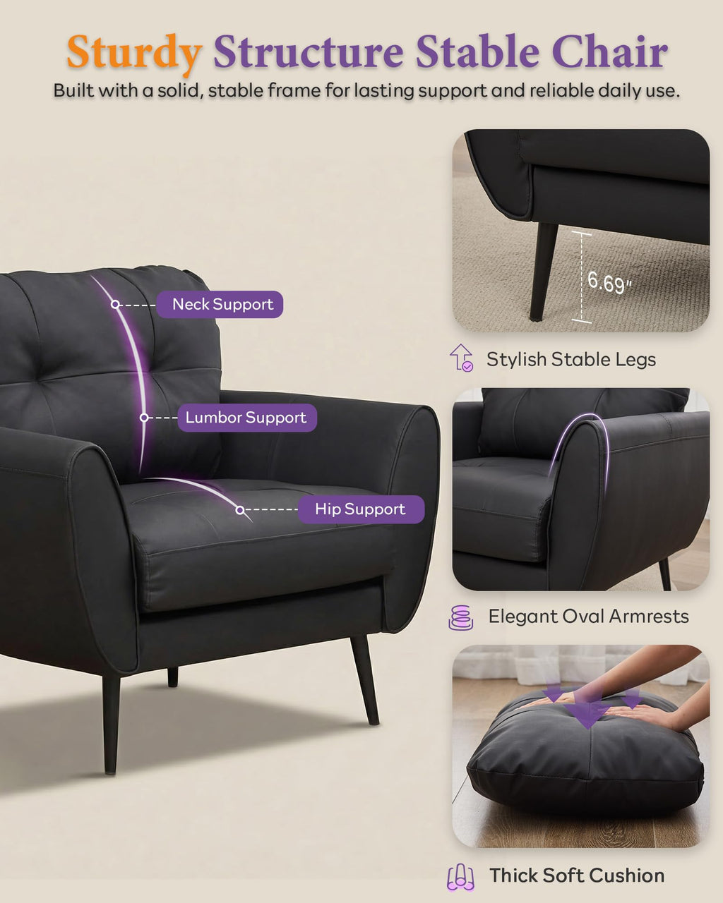 Black Leather Tufted Accent Chair R344