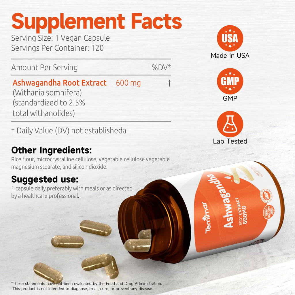 Ashwagandha Root Extract 600mg 120 Capsules P150756