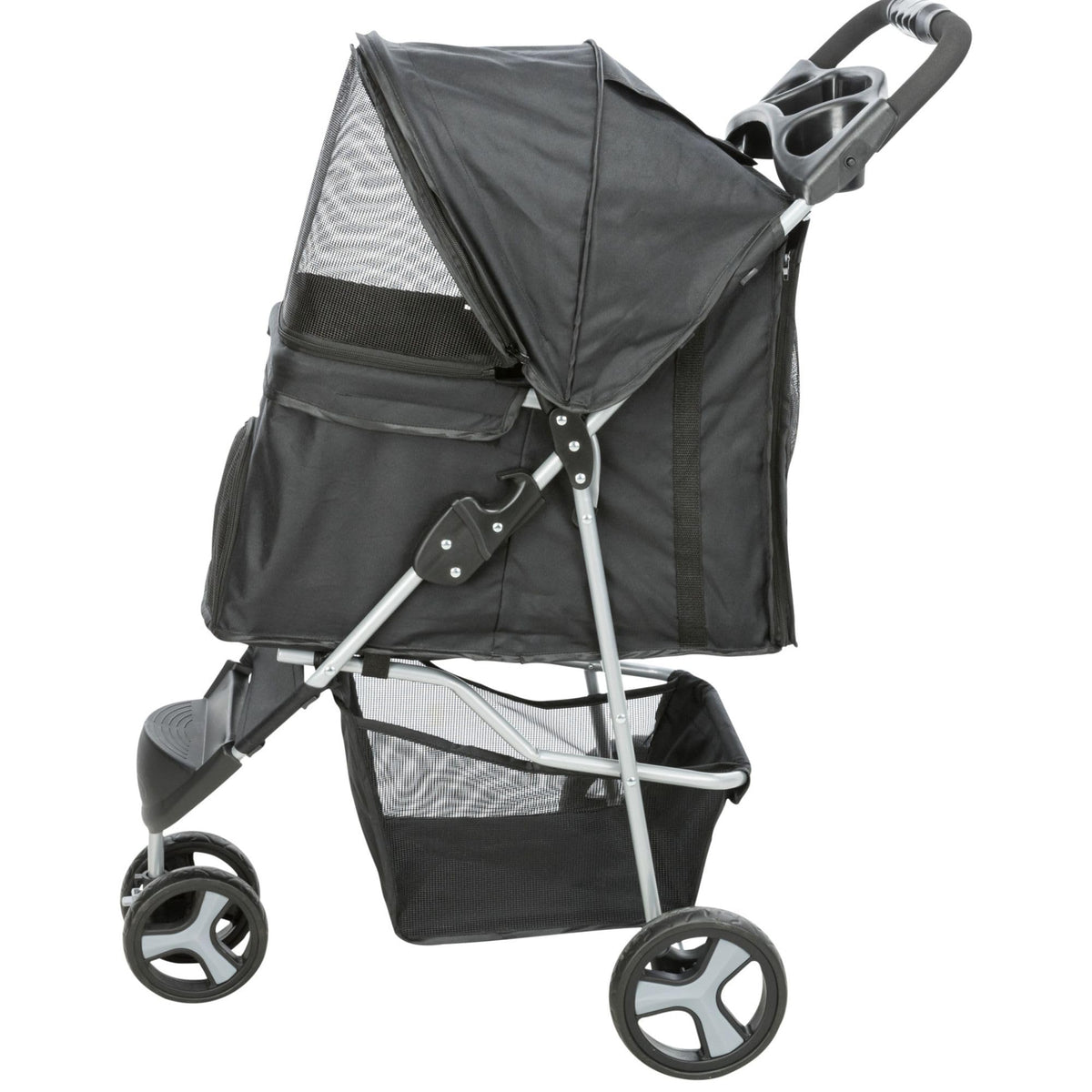 Foldable Pet Stroller with Weather Cover, Storage Basket, Cup Holder, Black K978540
