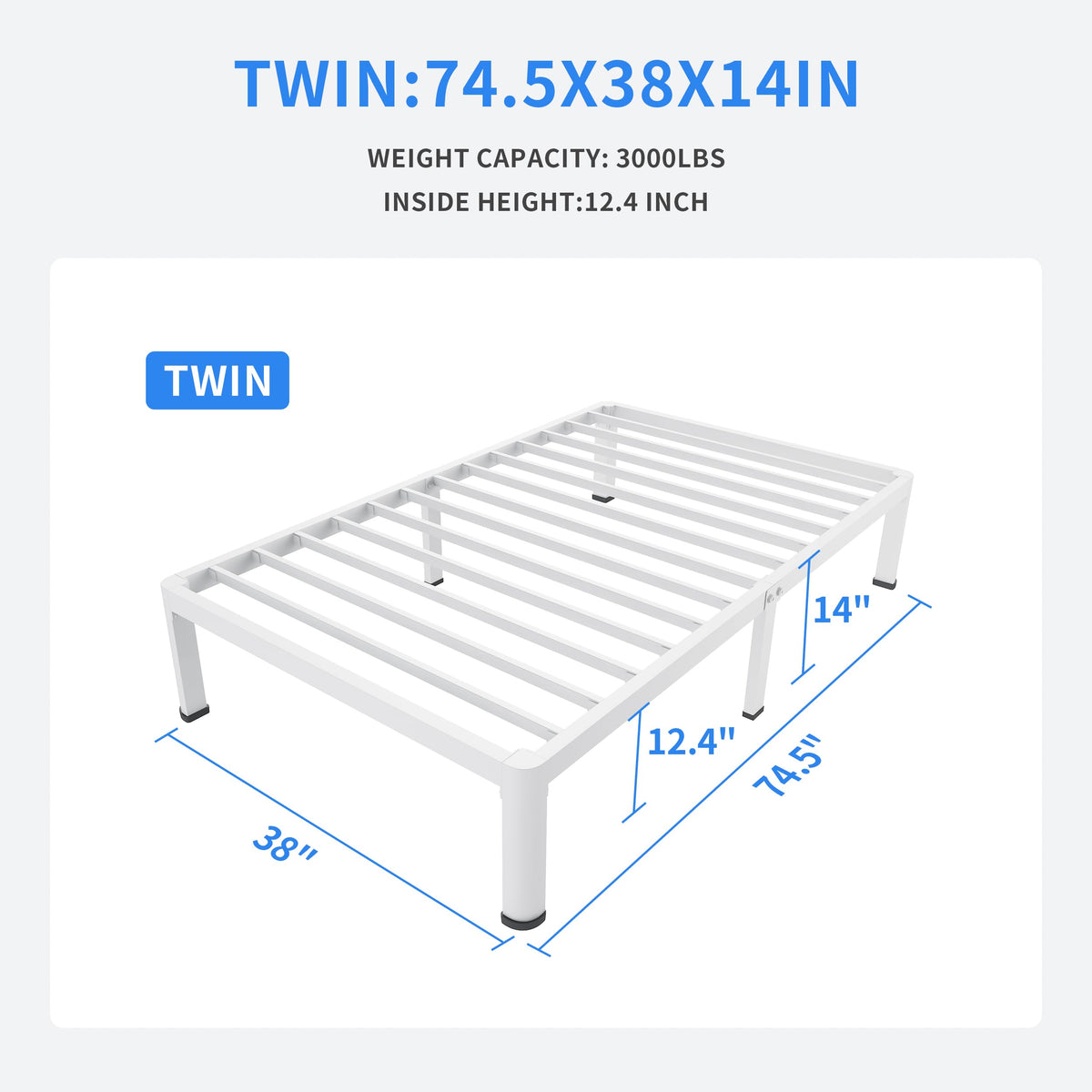 14 Inch Twin Metal Platform Bed Frame White K645314