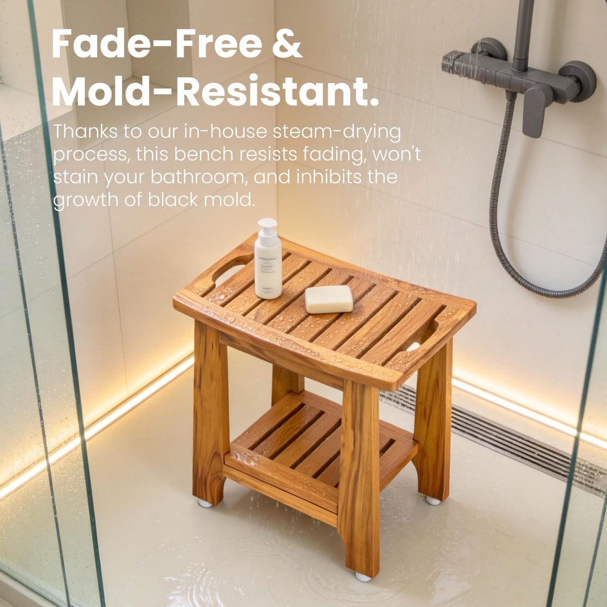 18" Teak Shower Bench with Non-Slip Leveling Feet G249