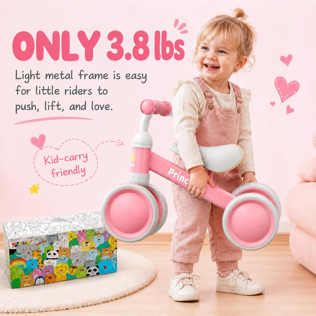 Pink Balance Bike with LED Light Up Wheels W394654