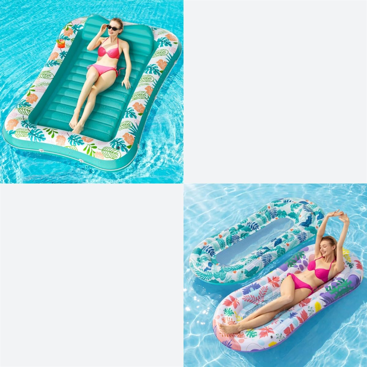 Inflatable Tanning Pool Lounger Float with Pillow & Cup Holder, 2 Pack C9940