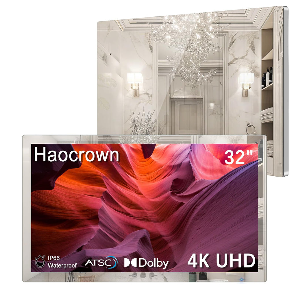 32" 4K Ultra HD Smart Bathroom Mirror TV, IP66 Waterproof, Wall Mounted K92107