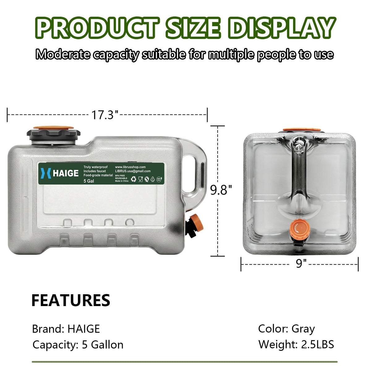 5 Gallon BPA-Free Portable Water Jug with Spigot I511