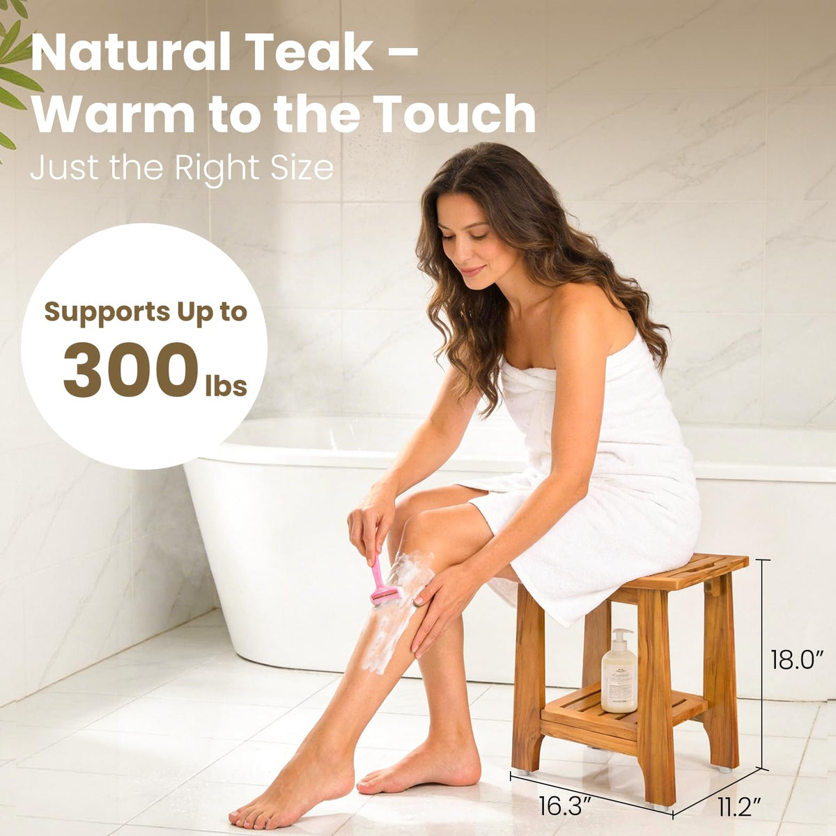 18" Teak Shower Bench with Non-Slip Leveling Feet G249