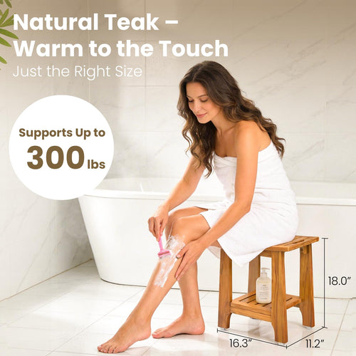 18" Teak Shower Bench with Non-Slip Leveling Feet G249