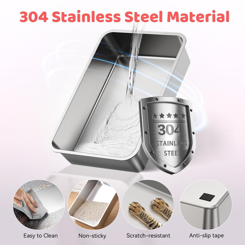 XL Stainless Steel Cat Litter Box with Lid I252707