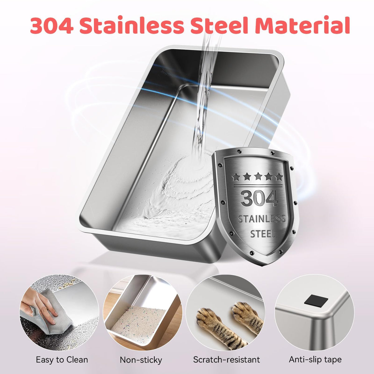 XL Stainless Steel Cat Litter Box with Lid I252707