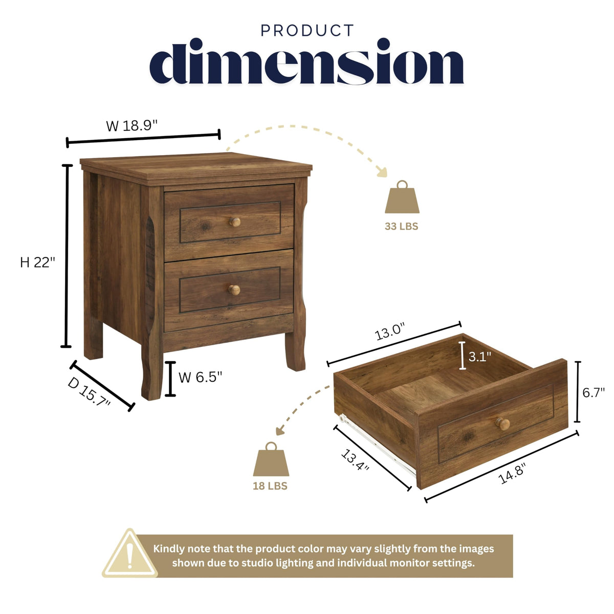 2 Drawer Wood Nightstand Set of 2 W58598