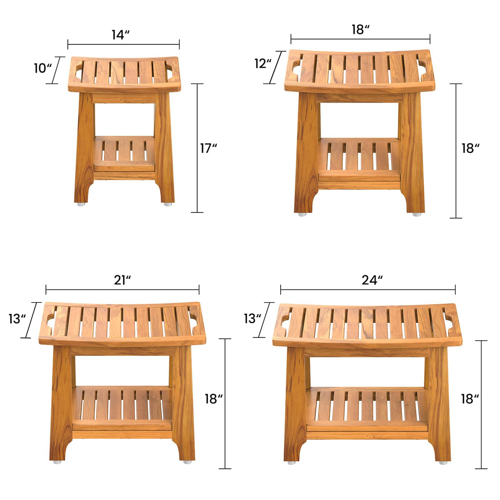 18" Teak Shower Bench with Non-Slip Leveling Feet G249