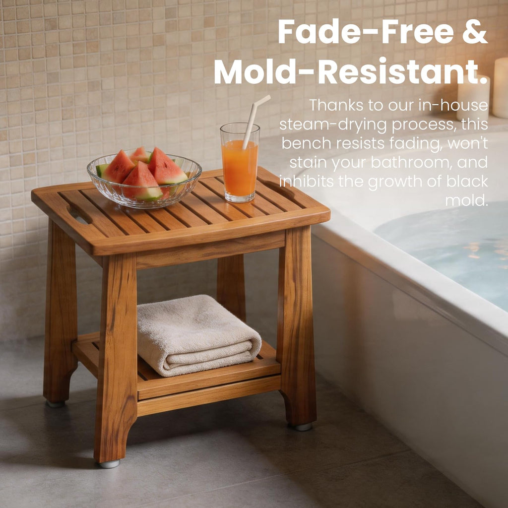 18" Teak Shower Bench with Non-Slip Leveling Feet G249