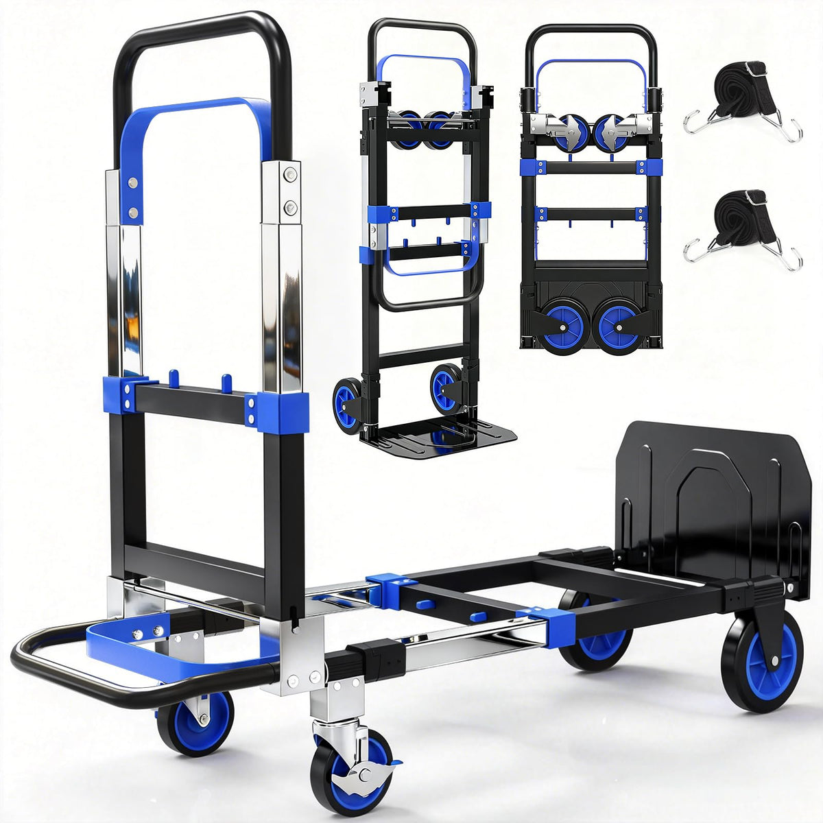 3-in-1 Folding Heavy Duty Hand Truck Dolly Cart Trolley with Wheels (Blue) R6695