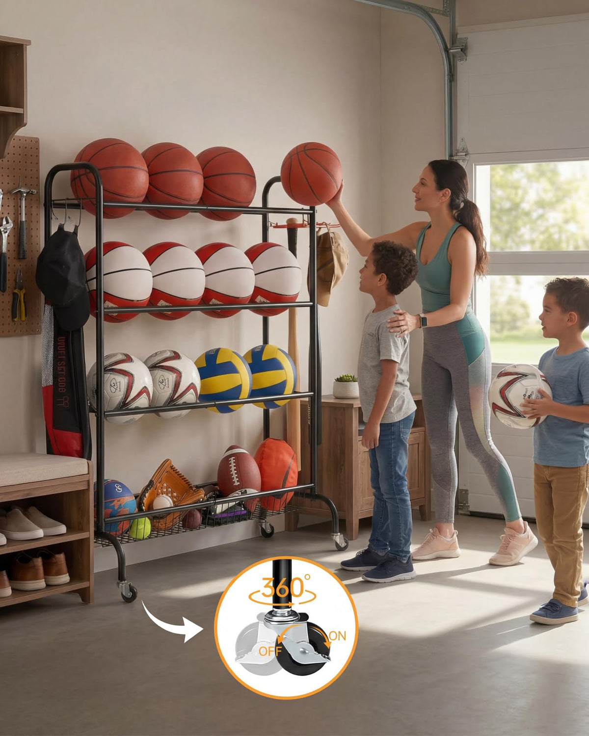 4 Tier Basketball Rack with Wheels T506