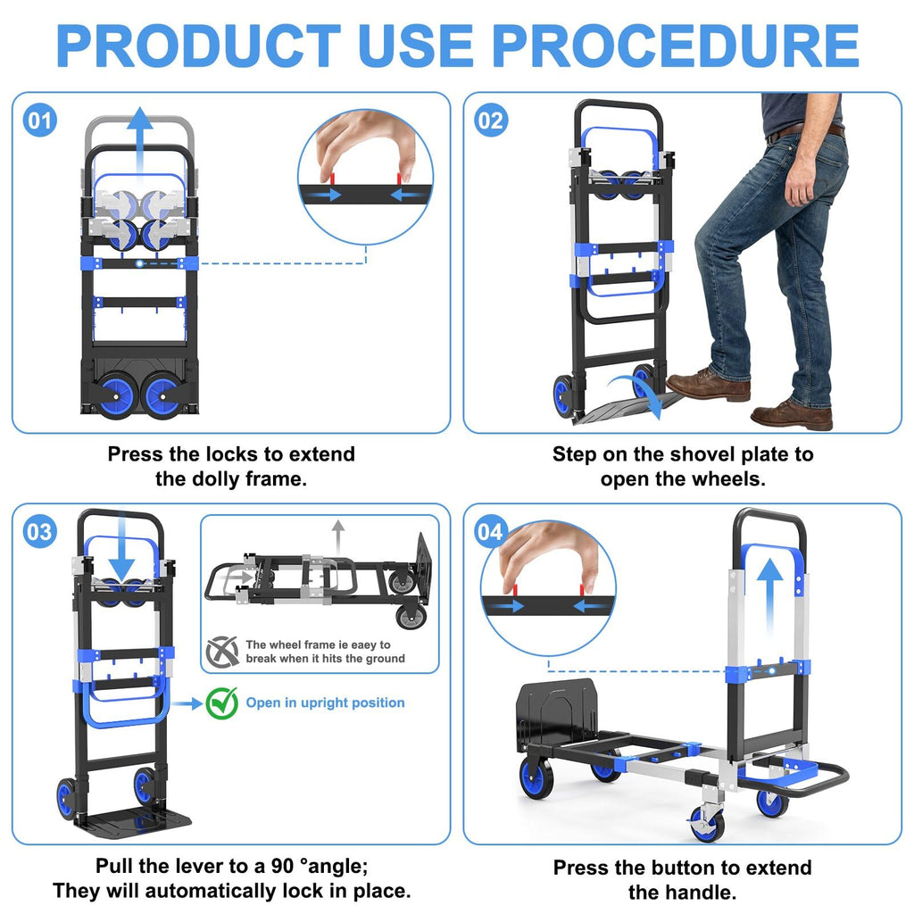 3-in-1 Folding Heavy Duty Hand Truck Dolly Cart Trolley with Wheels (Blue) R6695